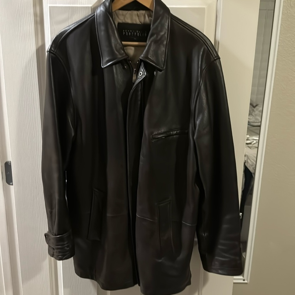 Vintage Perry Ellis Portfolio Mid Length Leather Jacket
